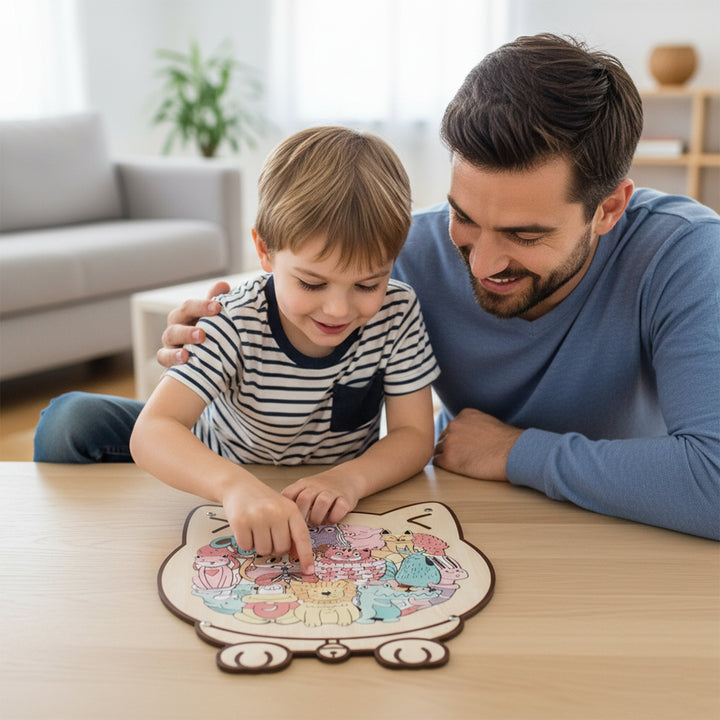 Wooden Kids Jigsaw Puzzle Cat Shaped Montessori Puzzle