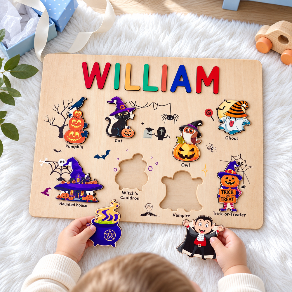 Personalized Halloween Name Puzzle Woodemon