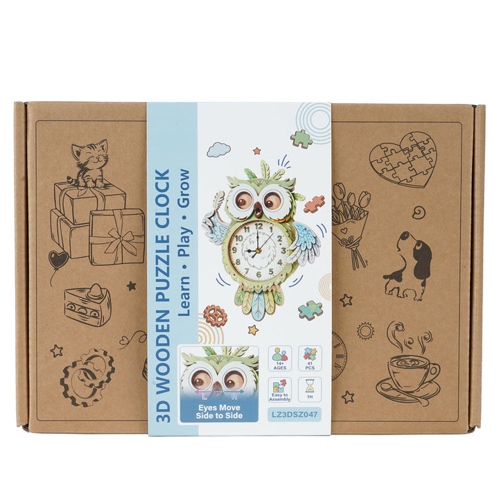Owl Wooden Clock DIY 3D Puzzle for Kids Animal Learning Clock Woodemon