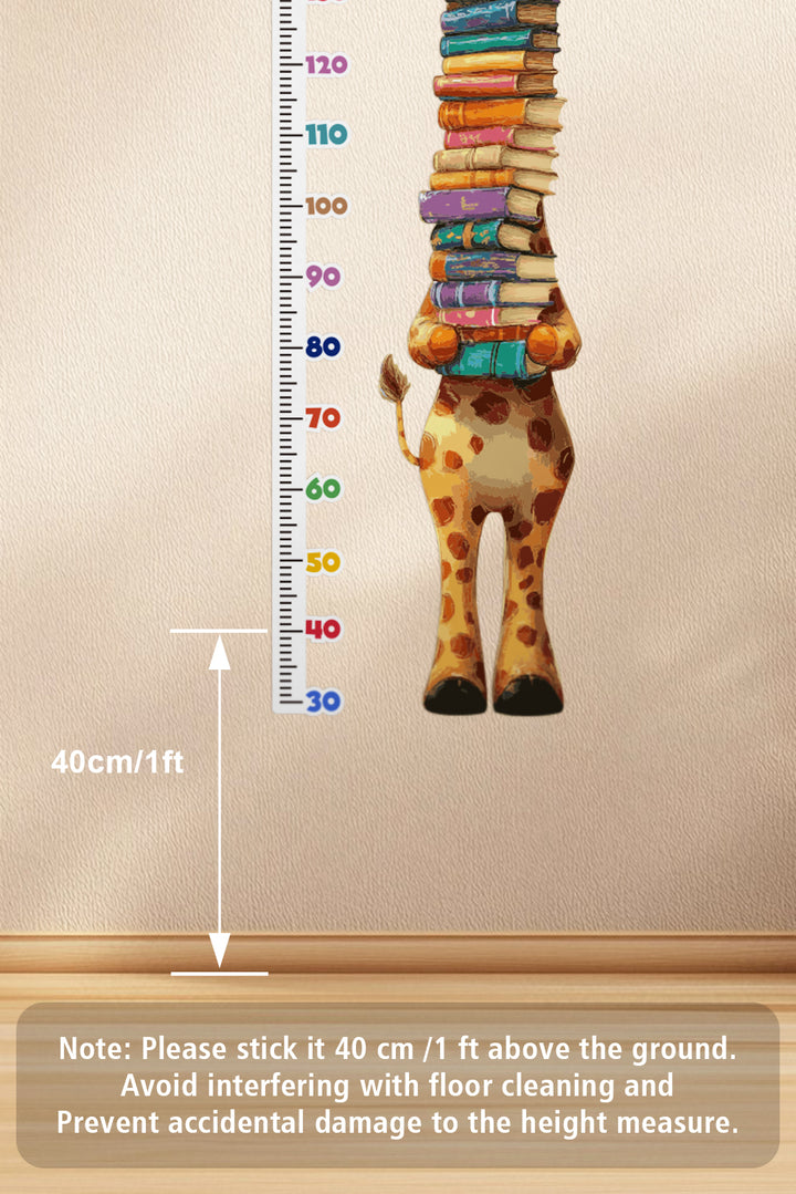 Cute Giraffe Holding Books Growth Chart Wall Decal