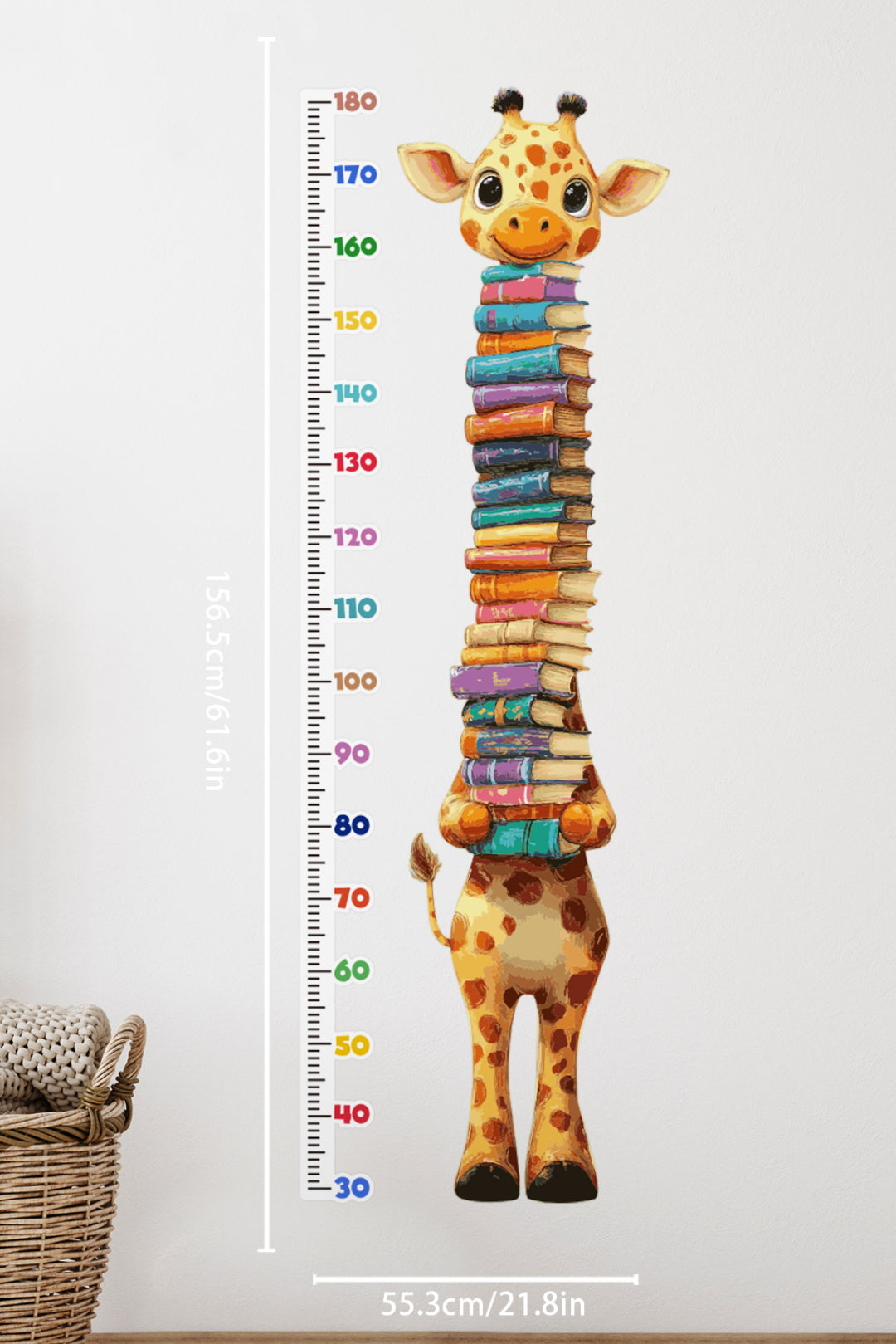 Cute Giraffe Holding Books Growth Chart Wall Decal