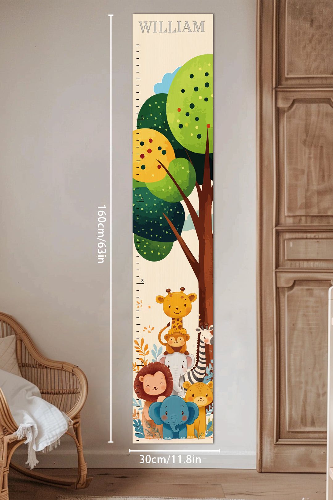 Personalized Wooden Jungle Animal Growth Chart Ruler