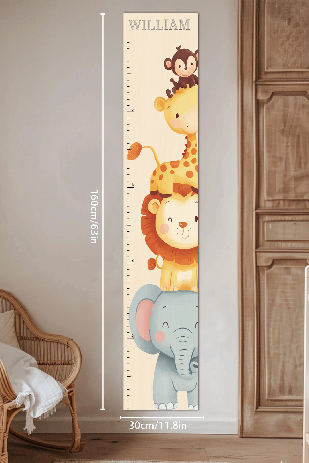 Personalized Wooden Safari Animal Growth Chart Ruler