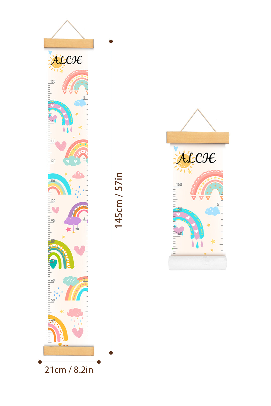 Personalized Sunshine and Rainbow Hanging Canvas Height Ruler