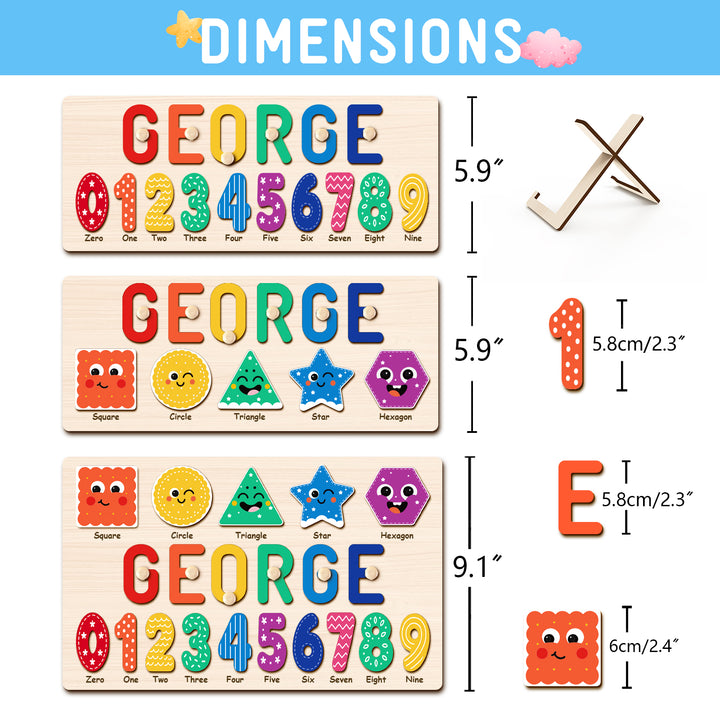 Personalized Wooden Name Puzzle with Numbers & Shapes woodemon