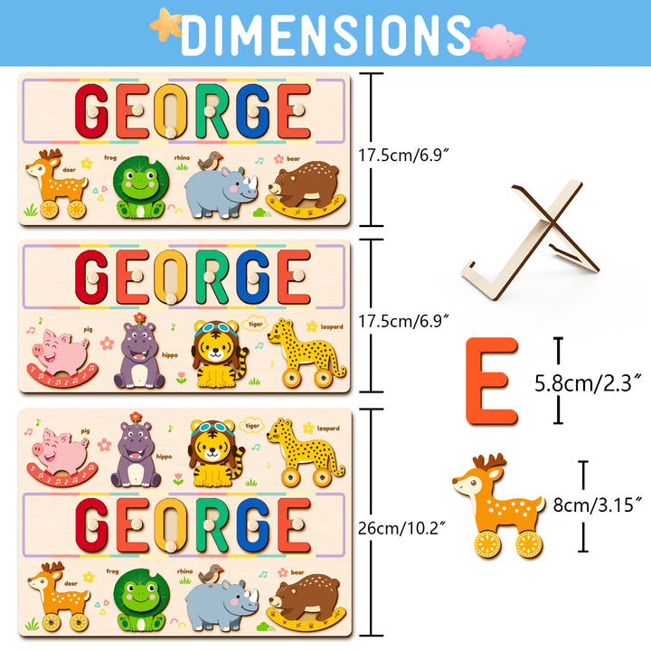 Personalized Wooden Animal Name Puzzle Busy Board Woodemon