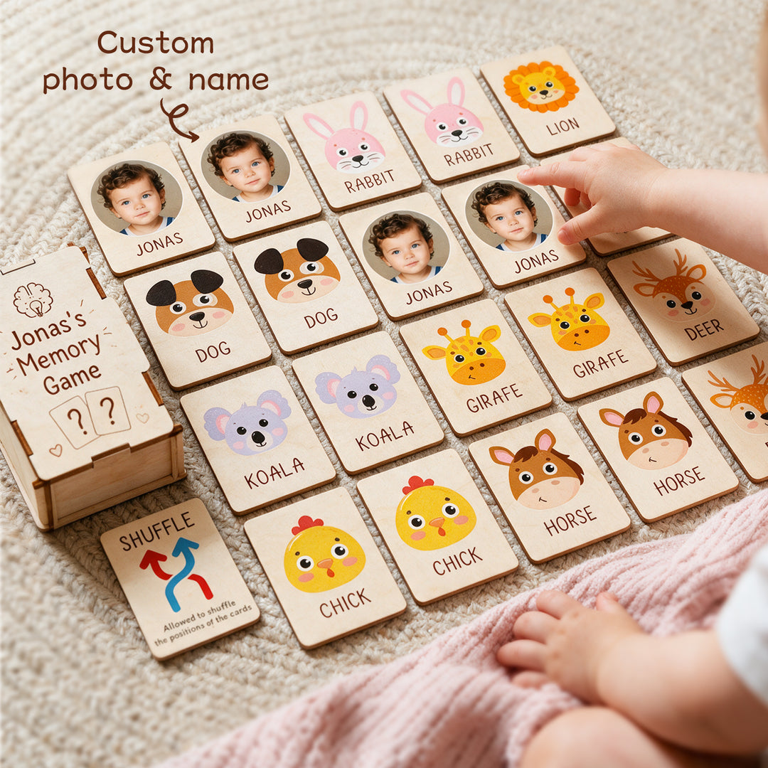 Personalized Wooden Animal Memory Matching Game for Kids Woodemon