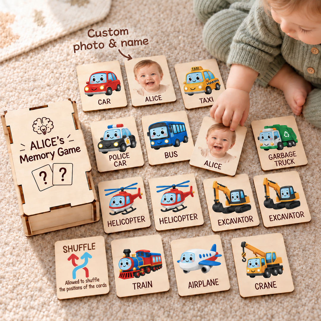 Personalized Wooden Traffic Memory Matching Game for Kids Woodemon