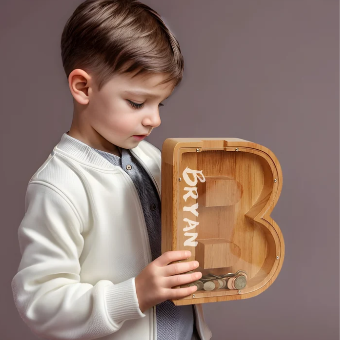 Wooden Letter Piggy Bank Money Box For Kids