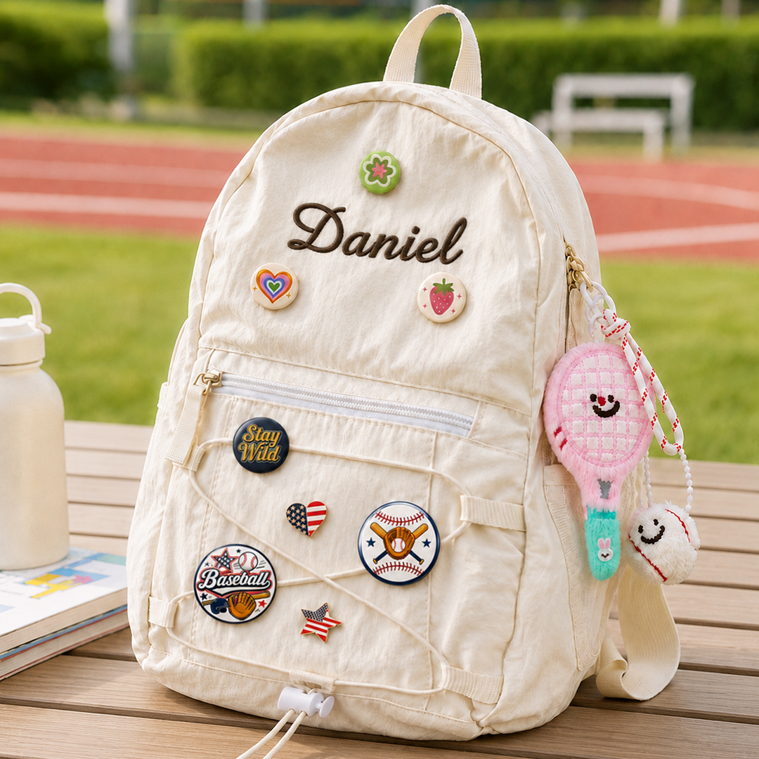 Personalized Embroidered Name Hiking Backpack with Decorative Badges sokidsun