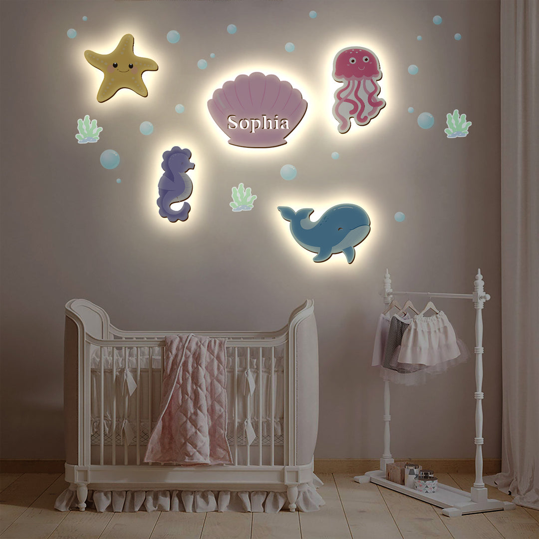 Personalized Wooden Baby's Room Wall Light Set-Marine Theme