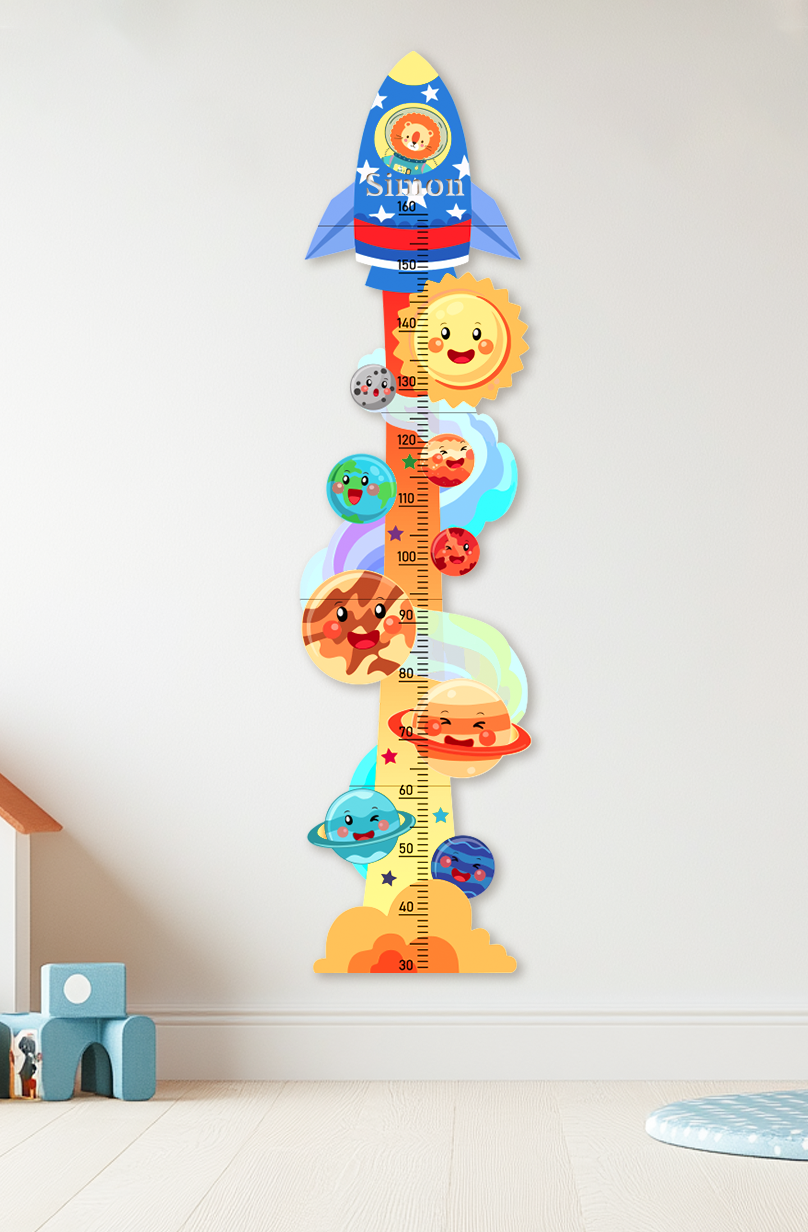 Personalized Wooden Space Rocket Growth Chart for Kids