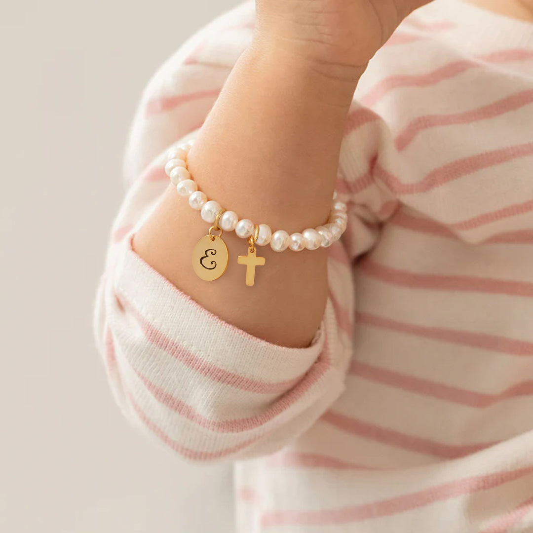 Personalized initial freshwater pearl bracelet for baby girls baptism gifts