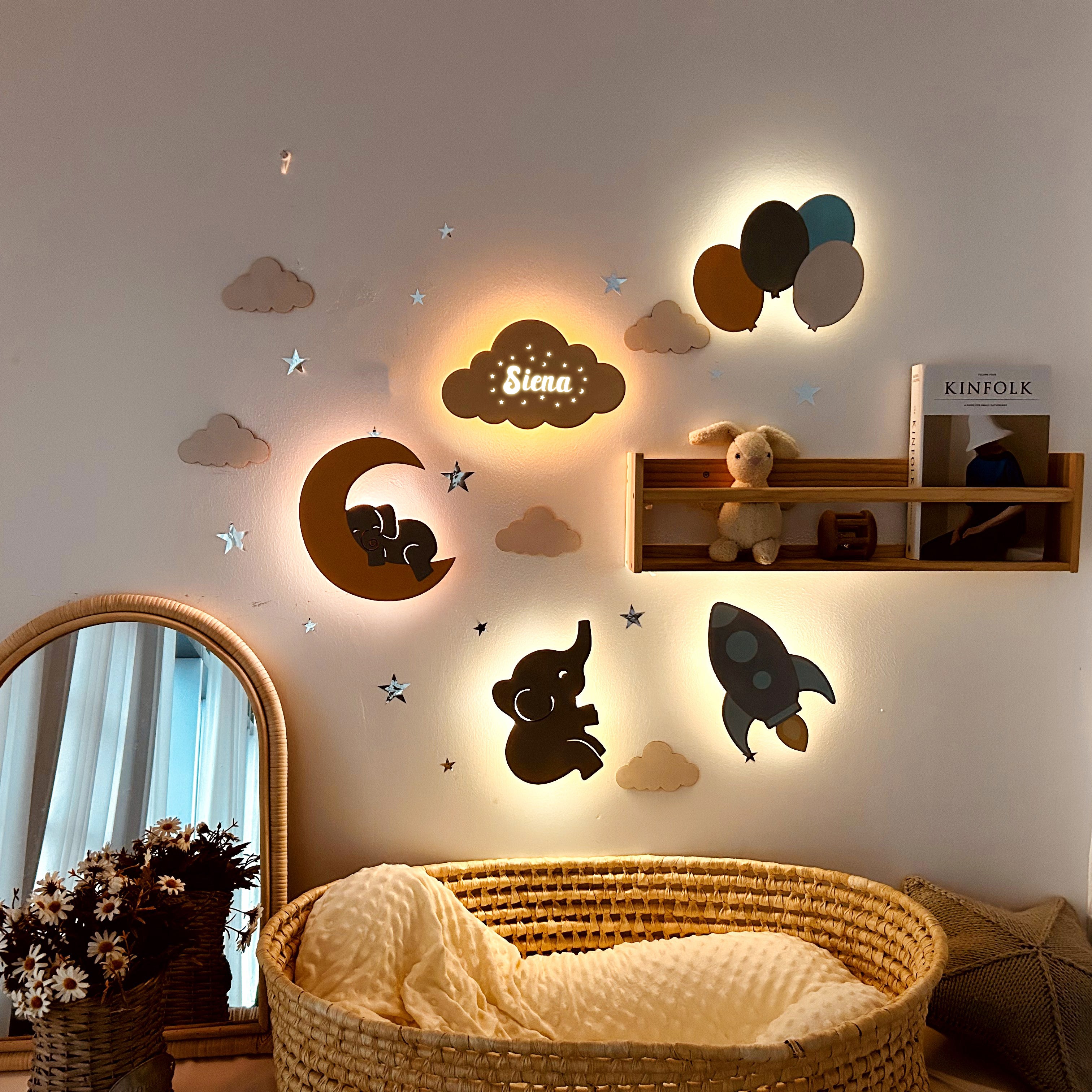 Personalized Wooden Baby's Room Wall Light Set