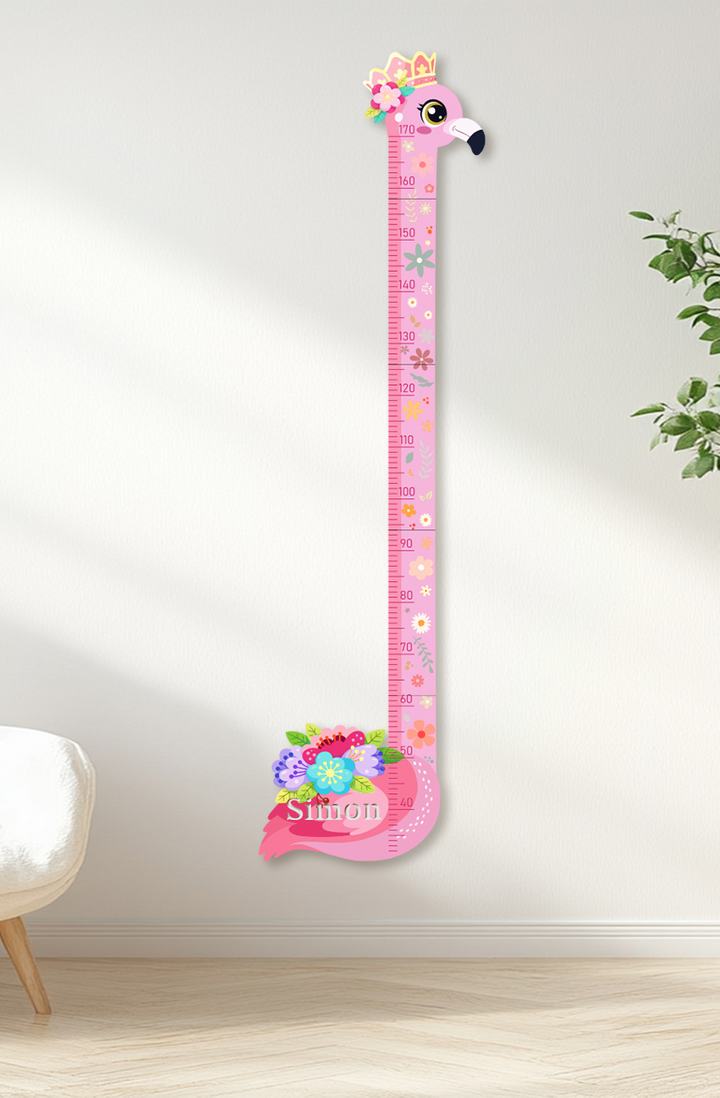 Personalized Pink Flower Flamingo Wooden Growth Chart for Kids