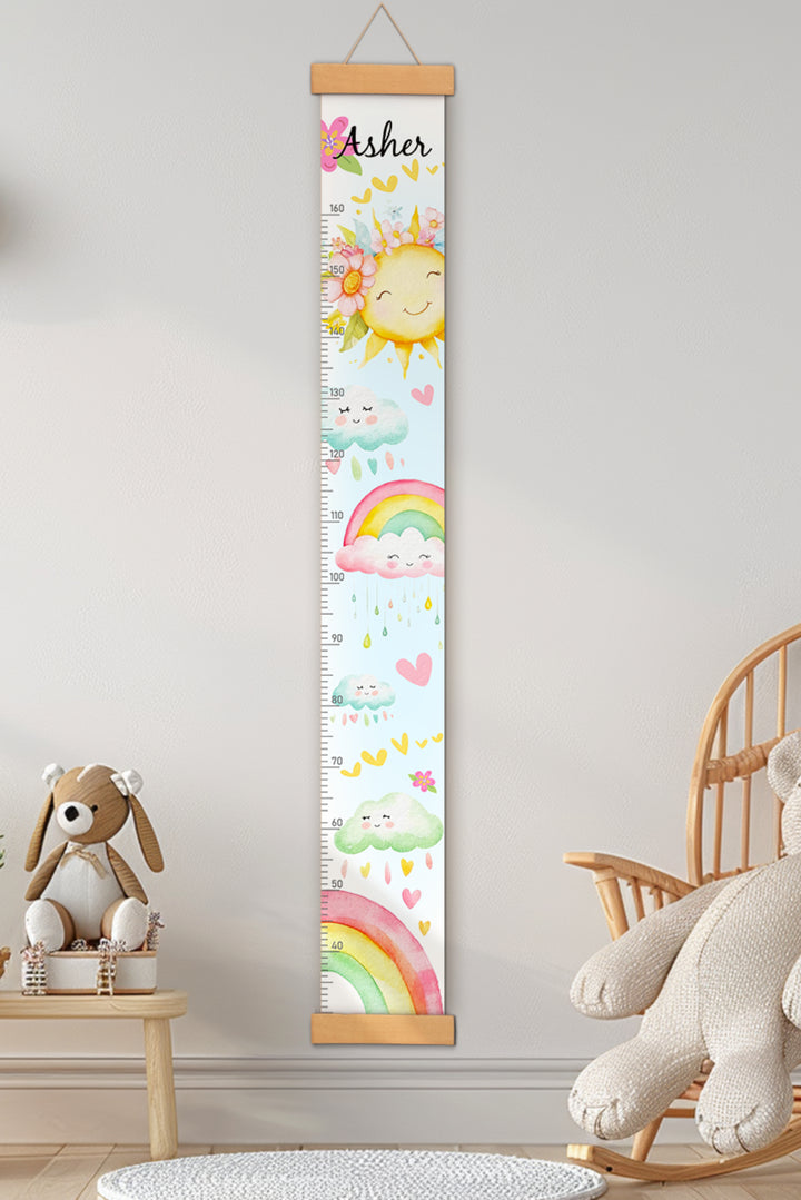 Personalized Sunshine and Rainbow Hanging Canvas Height Ruler