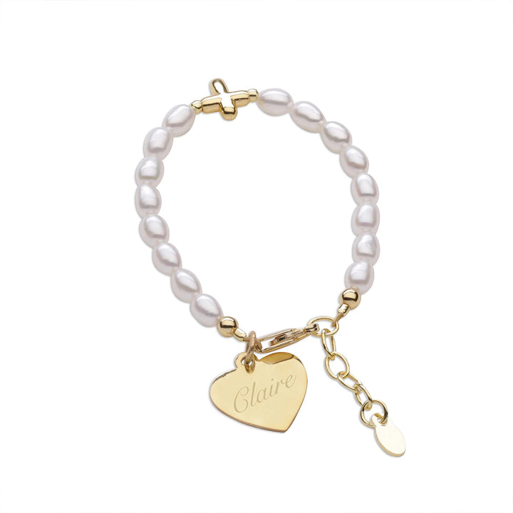 Bracelet avec croix en perles et breloque en forme de cœur pour bébé