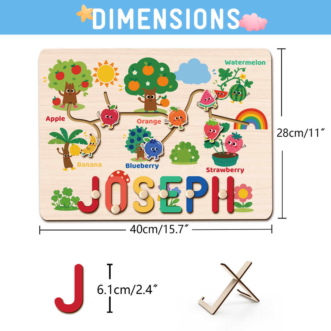 Personalized Montessori Fruit Sliding Name Puzzle Woodemon