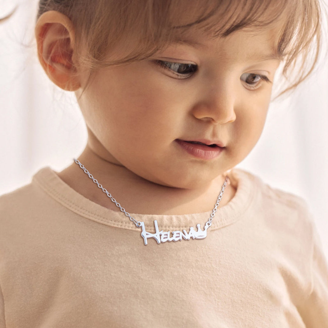 Sterling Sliver Crown Style Personalized Baby Name Necklace for Baby Girls