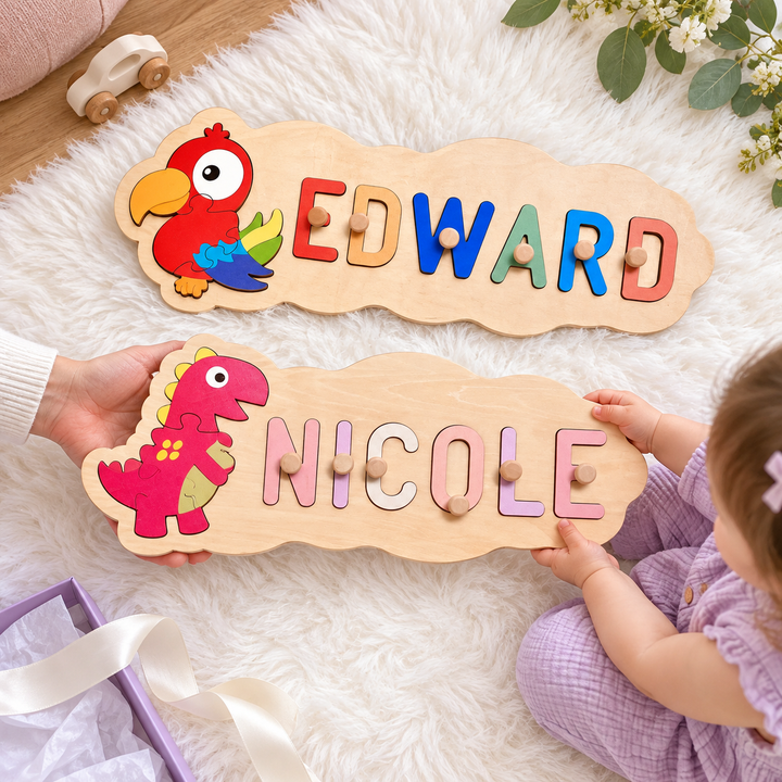 Wooden Animals Baby Name Puzzle Woodemon