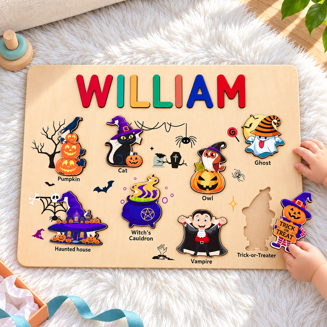 Personalized Halloween Name Puzzle Woodemon