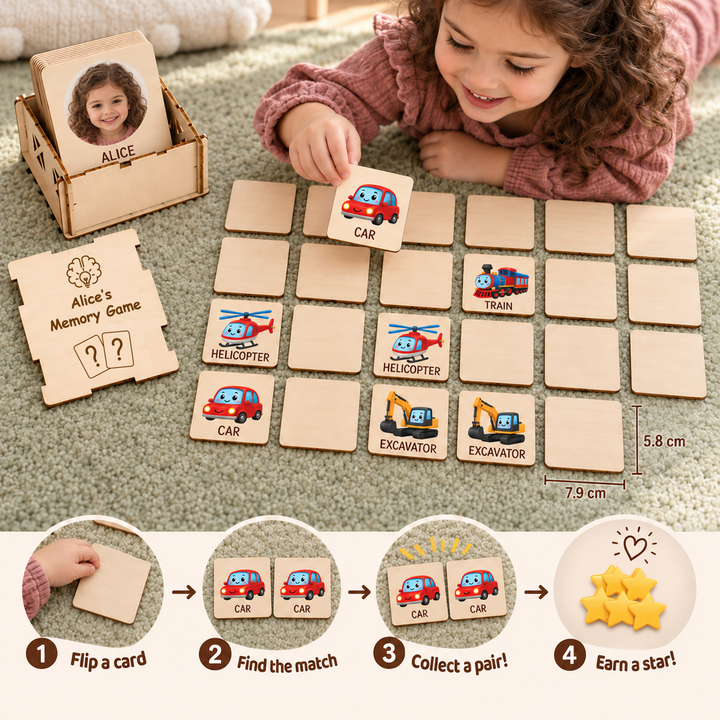 Personalized Wooden Traffic Memory Matching Game for Kids Woodemon