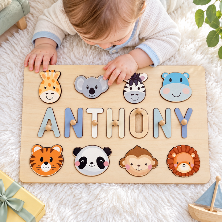 Personalized Wooden Baby Name Puzzle with Animals woodemon