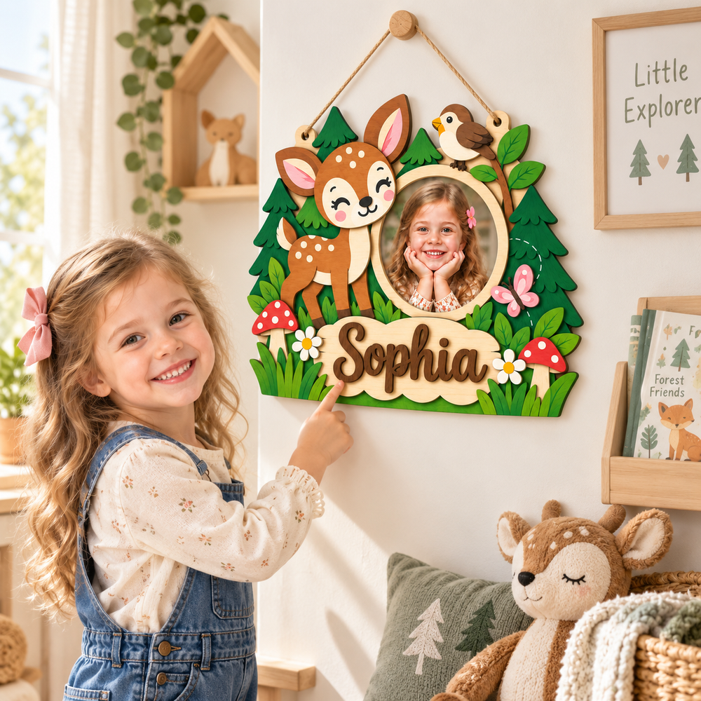Personalized Kids Name & Photo Sign for Door & Wall Woodemon