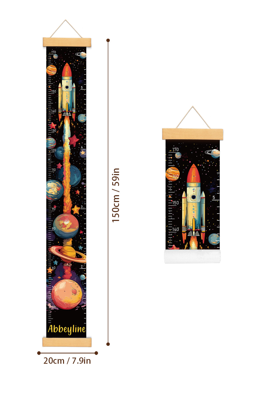 Personalized Space Rocket Hanging Canvas Height Ruler