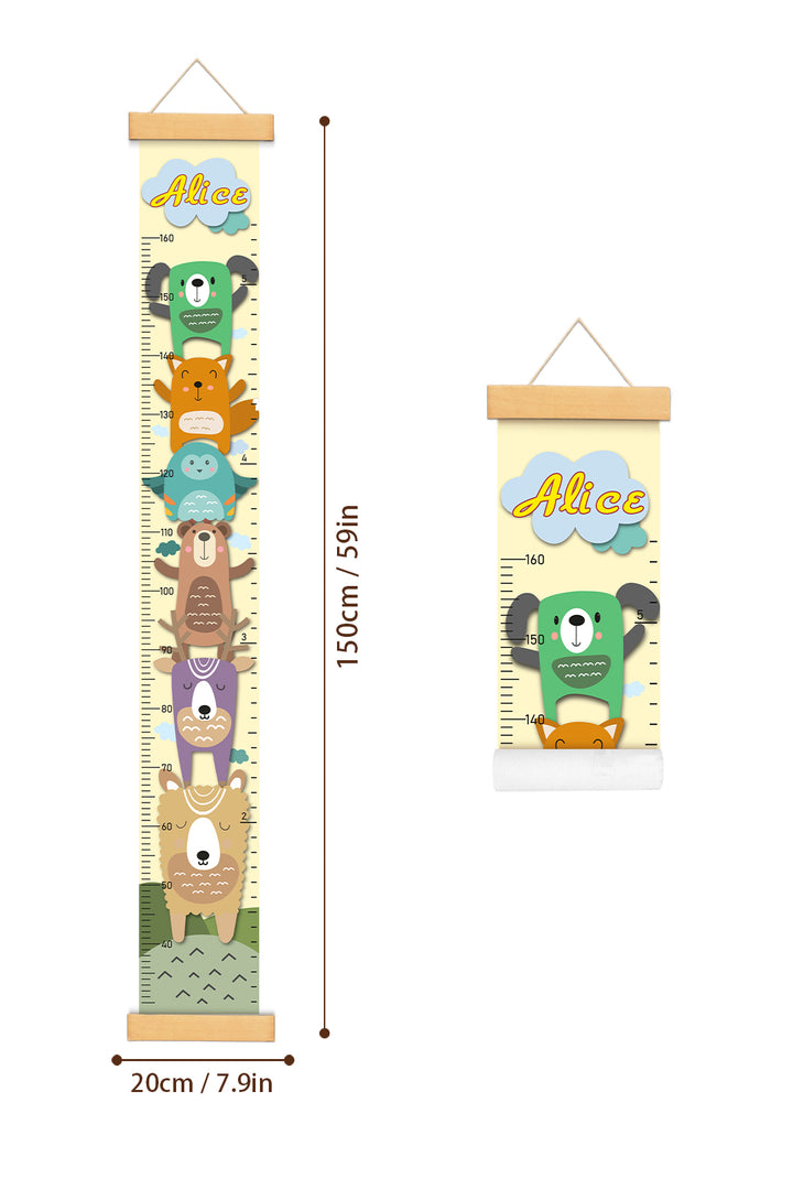 Personalized Stacked Animal Hanging Canvas Height Ruler