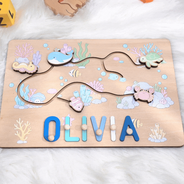 Personalized Montessori Ocean Sliding Name Puzzle Woodemon