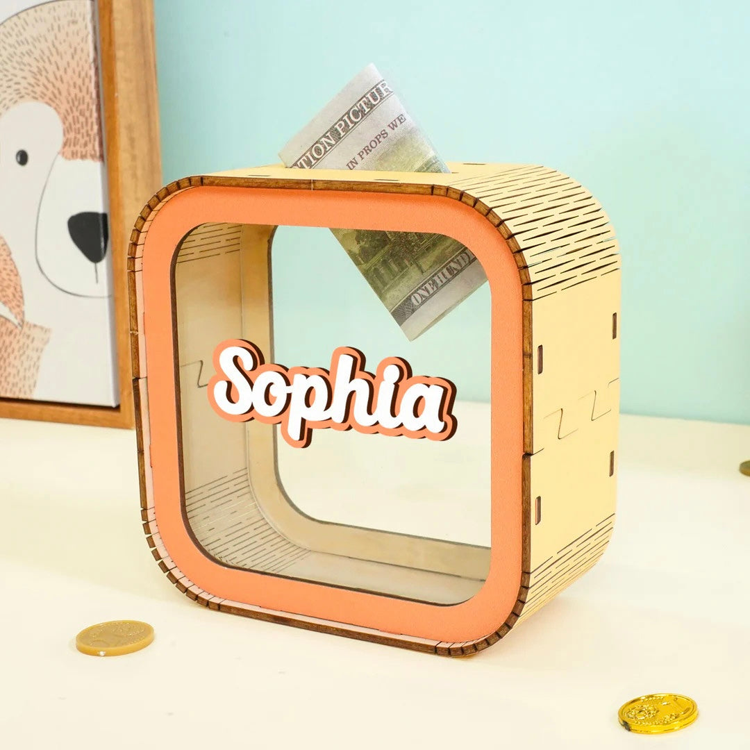 Personalized Wooden Piggy Bank Daily Combo For Kids