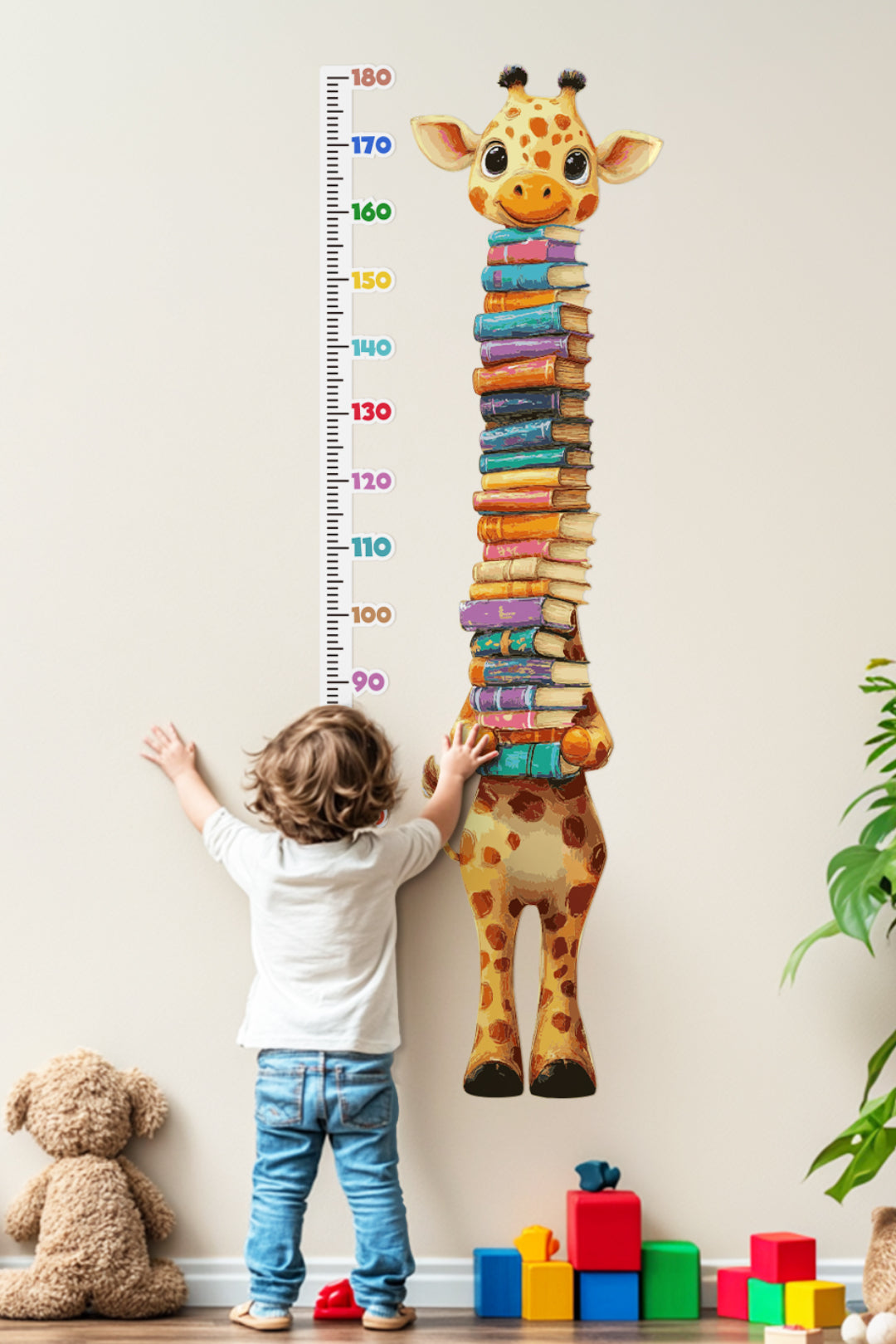 Cute Giraffe Holding Books Growth Chart Wall Decal