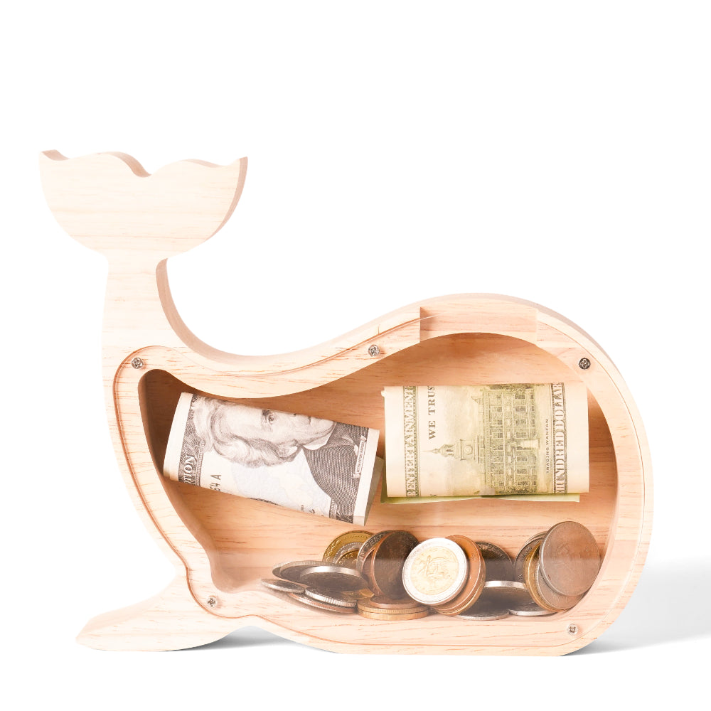 Personalized Wooden Whale Piggy Bank for Kids
