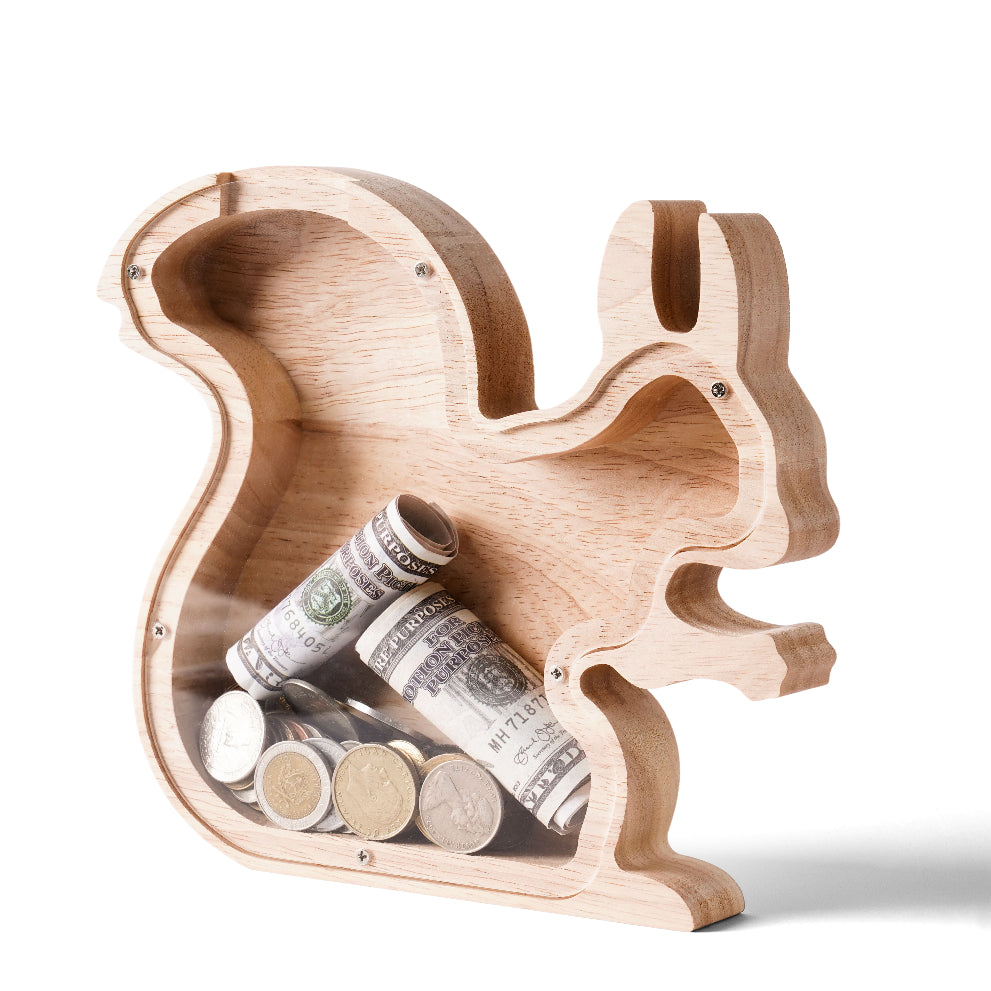 Personalized Wooden Squirrel Piggy Bank for Kids