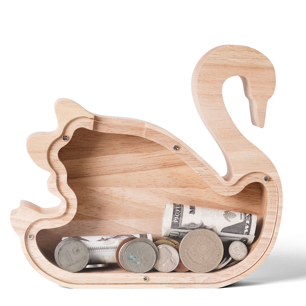Personalized Wooden Swan Piggy Bank for Kids