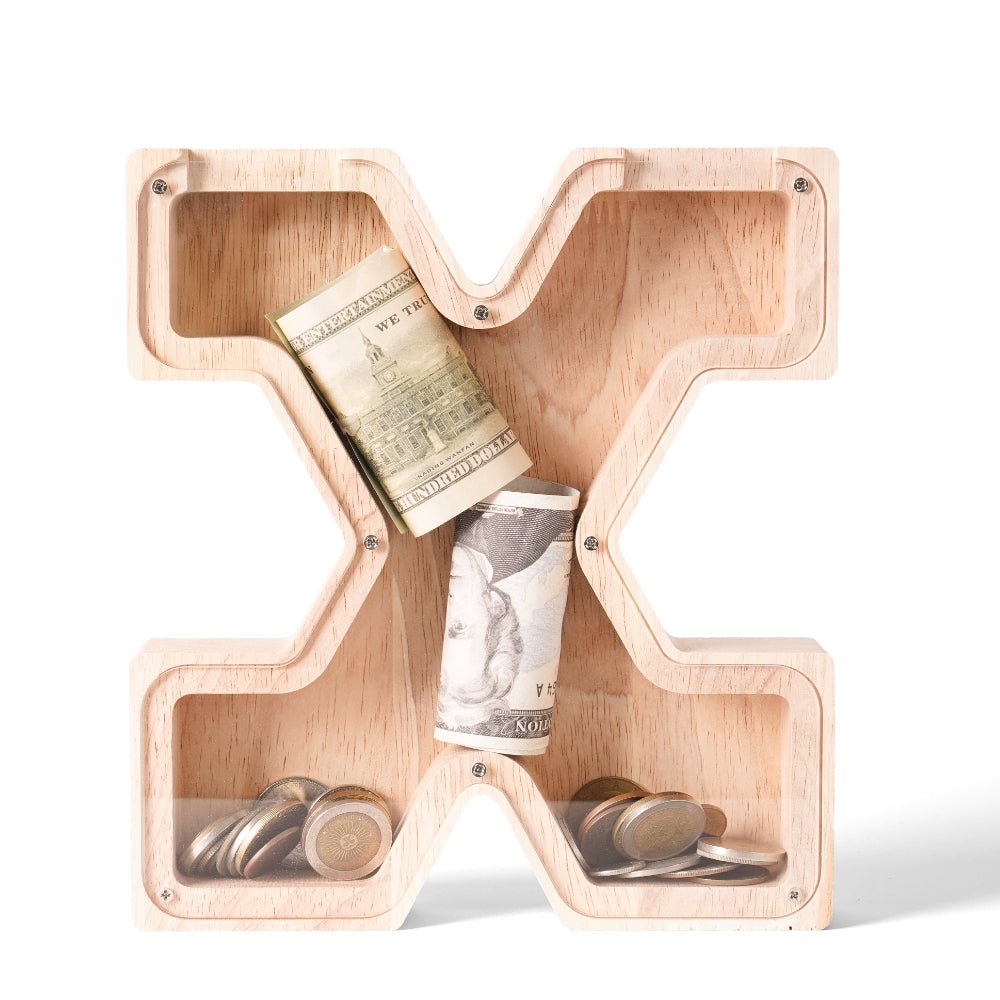 Personalized Wooden Letter X Piggy Bank