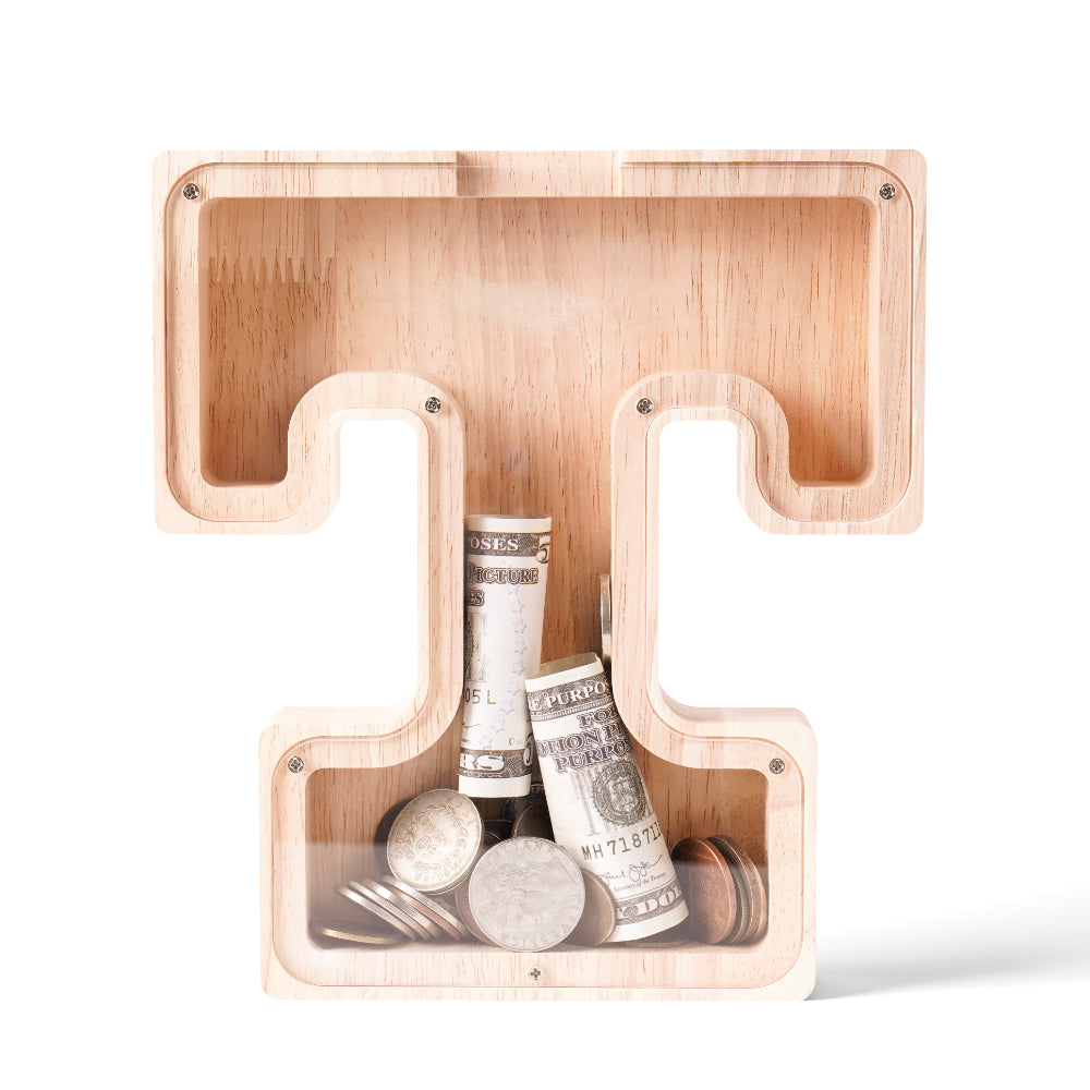 Personalized Wooden Letter T Piggy Bank