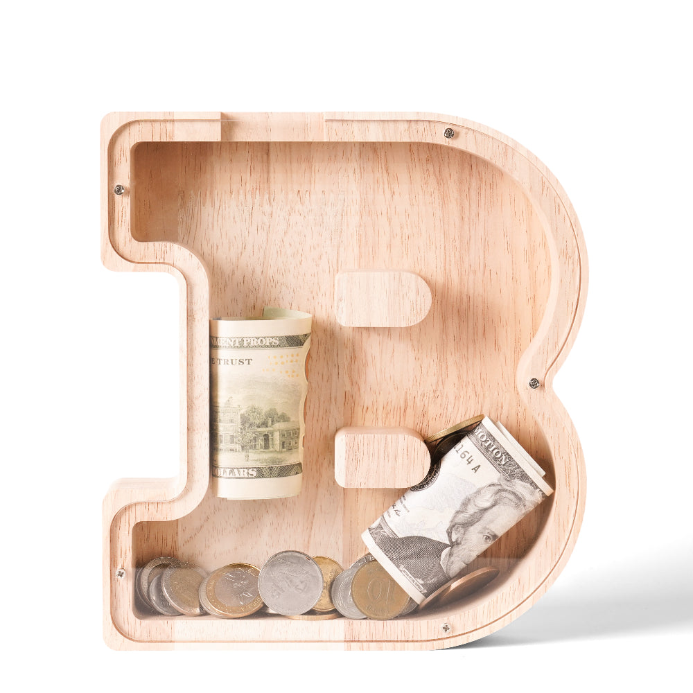 Personalized Wooden Letter B Piggy Bank