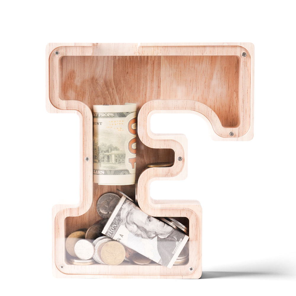 Personalized Wooden Letter F Piggy Bank