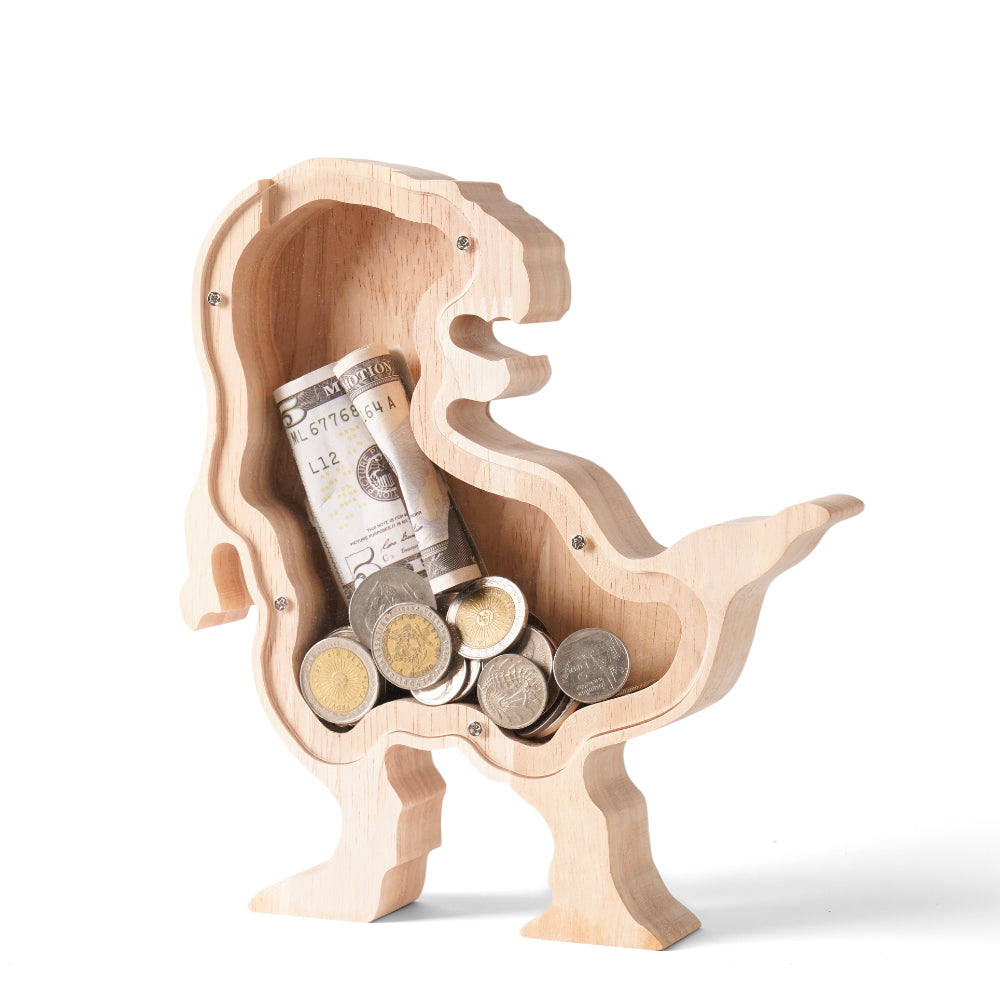 Personalized Wooden T-Rex Piggy Bank for Kids