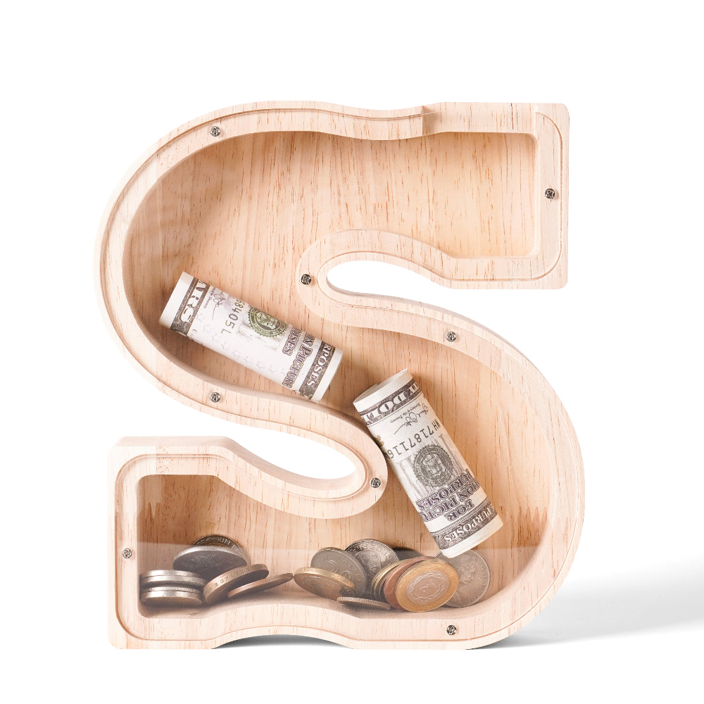 Personalized Wooden Letter S Piggy Bank