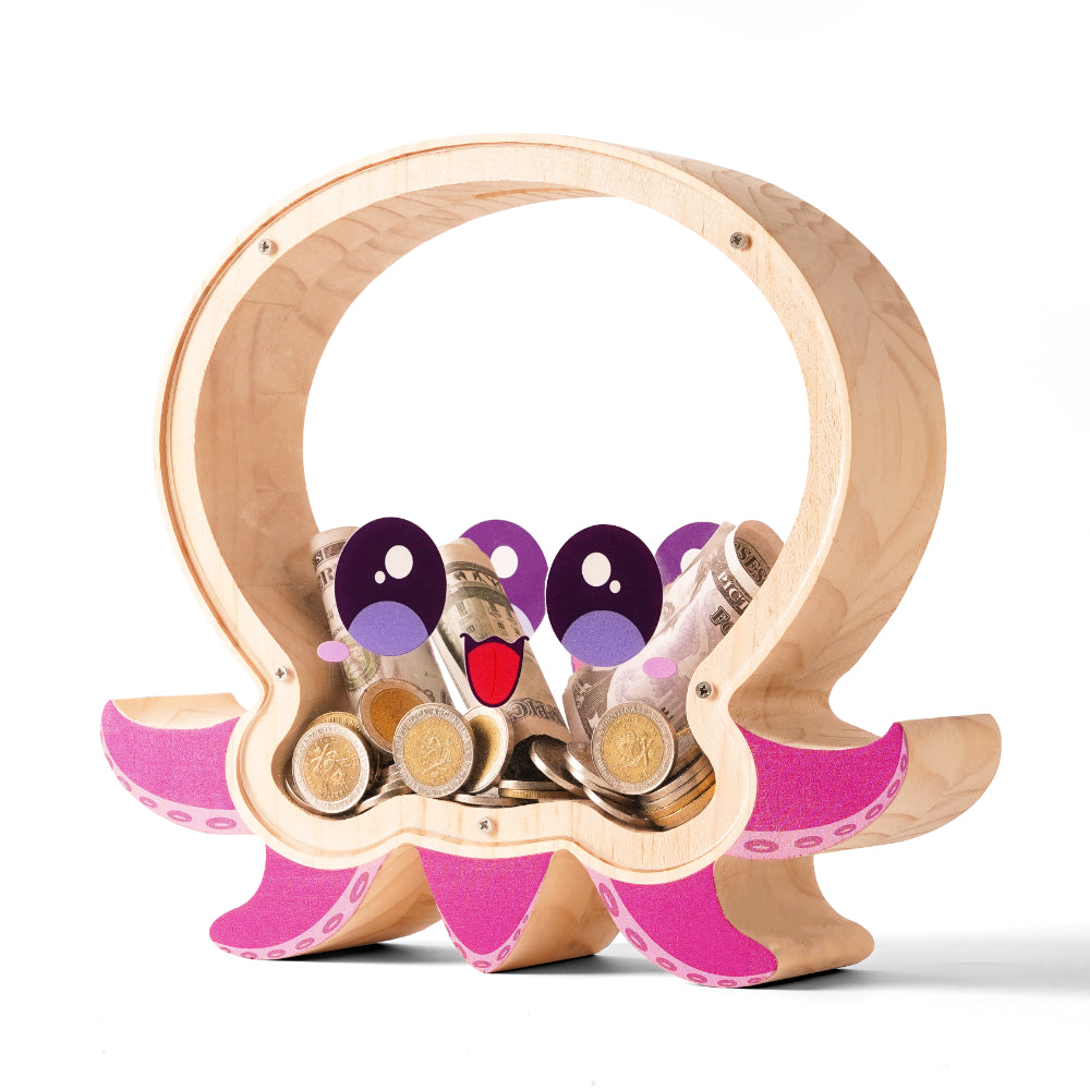 Personalized Wooden Octopus Piggy Bank for Kids