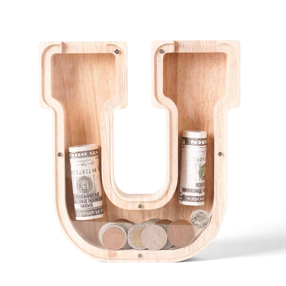Personalized Wooden Letter U Piggy Bank