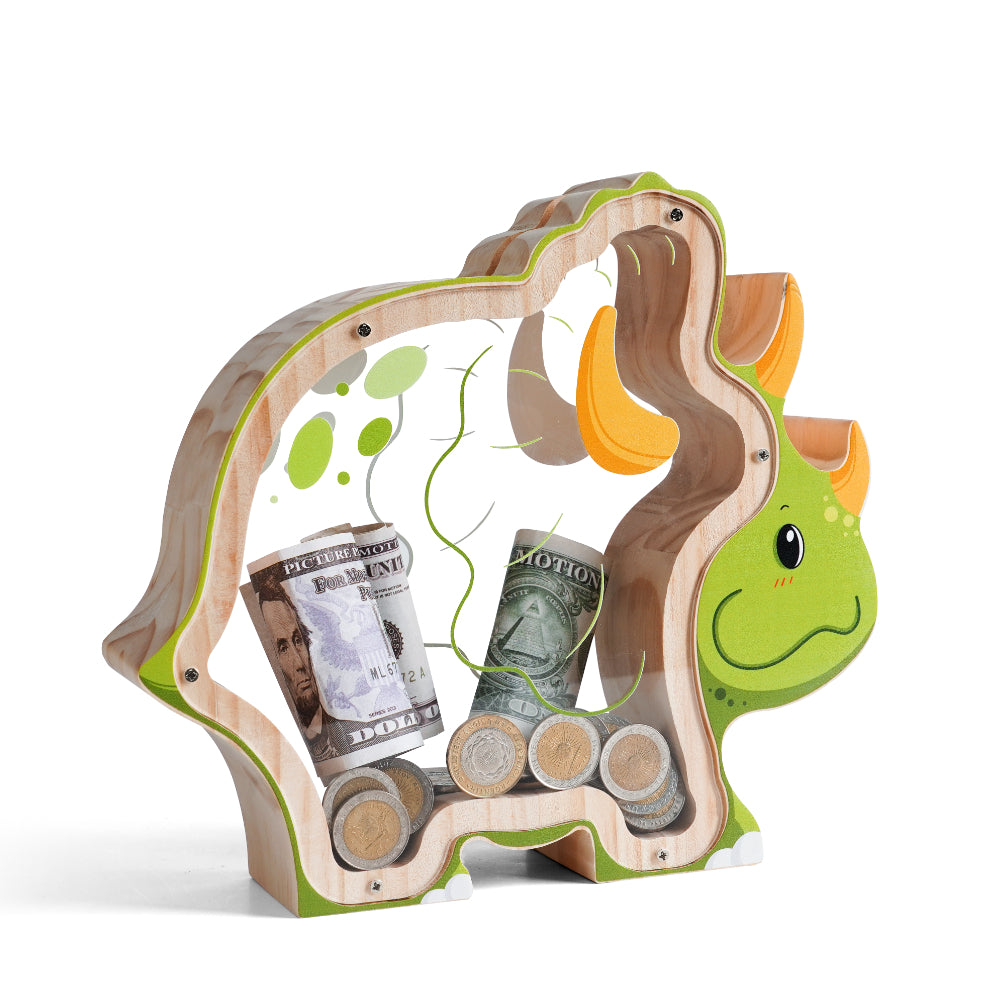 Personalized Wooden Triangulosaurus Piggy Bank for Kids