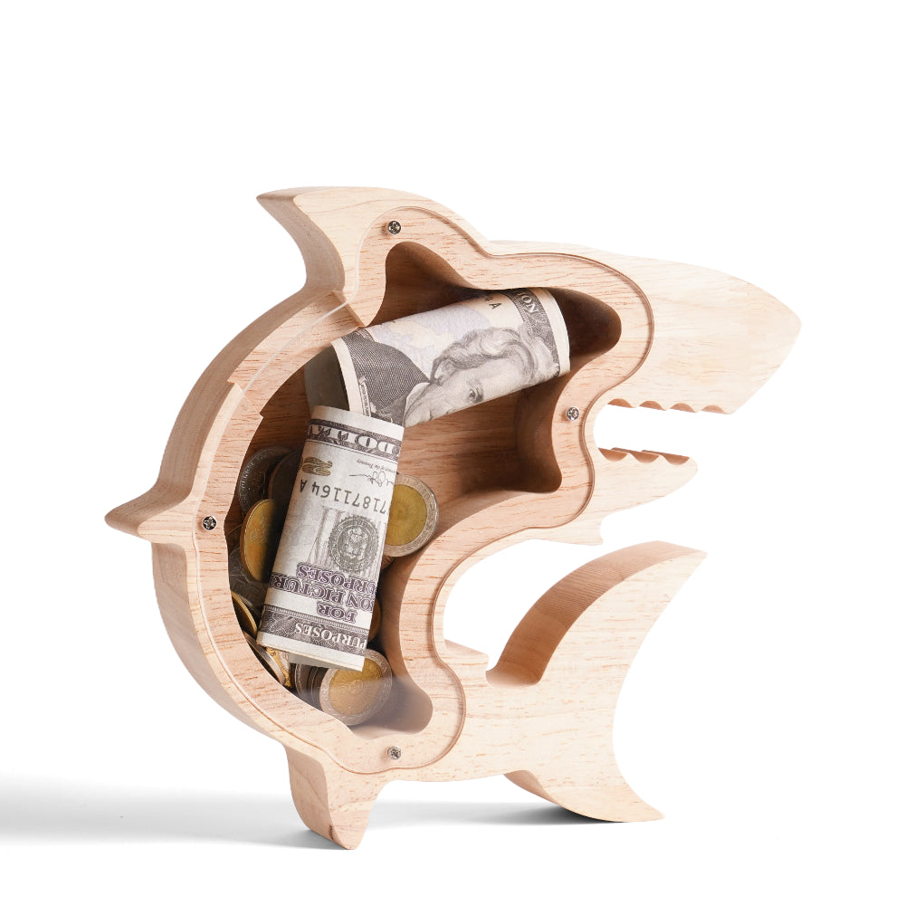 Personalized Wooden Shark Piggy Bank for Kids