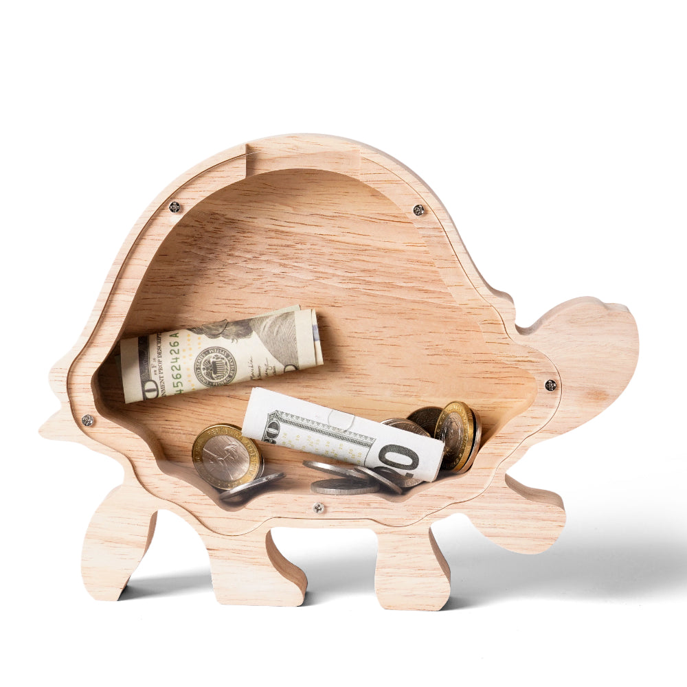 Personalized Wooden Turtle Piggy Bank for Kids