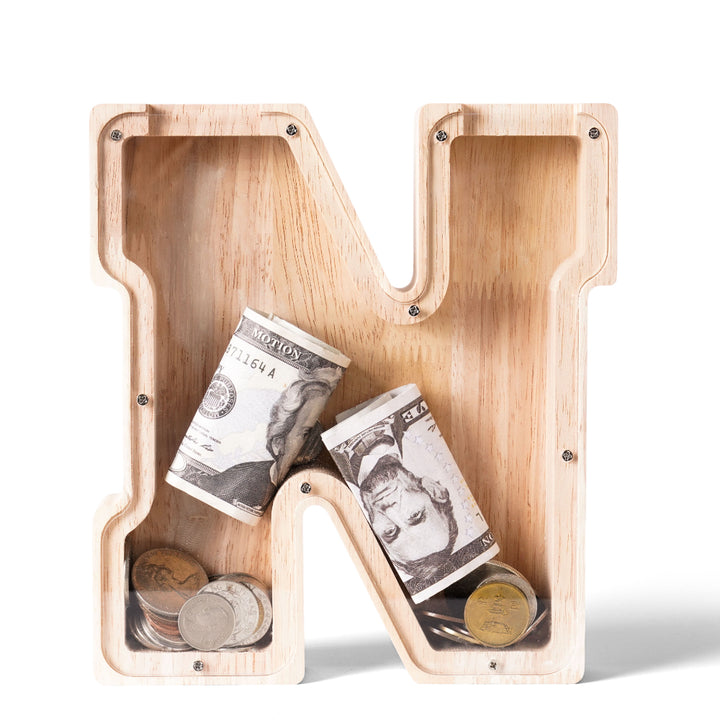 Personalized Wooden Letter Piggy Bank