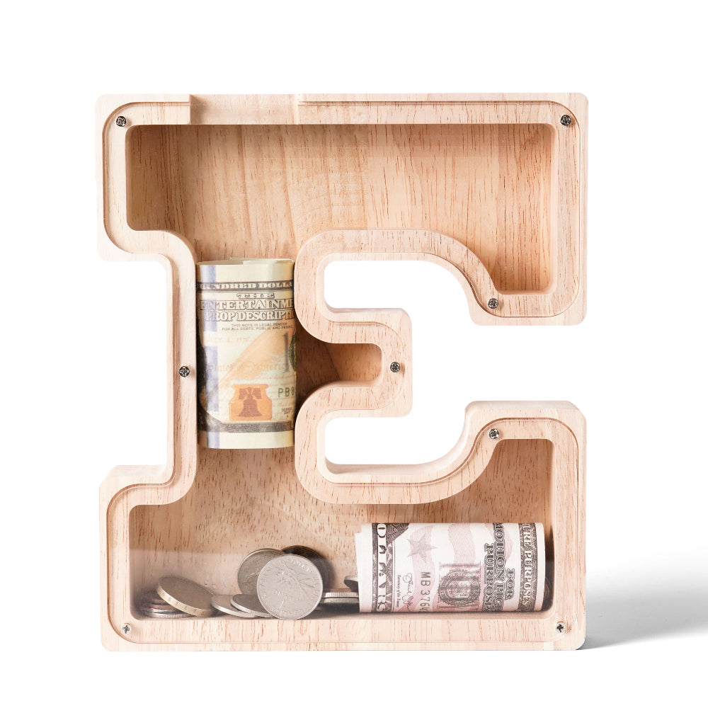 Personalized Wooden Letter E Piggy Bank