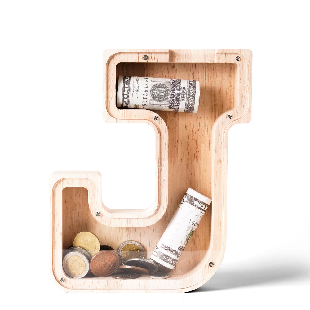 Personalized Wooden Letter J Piggy Bank